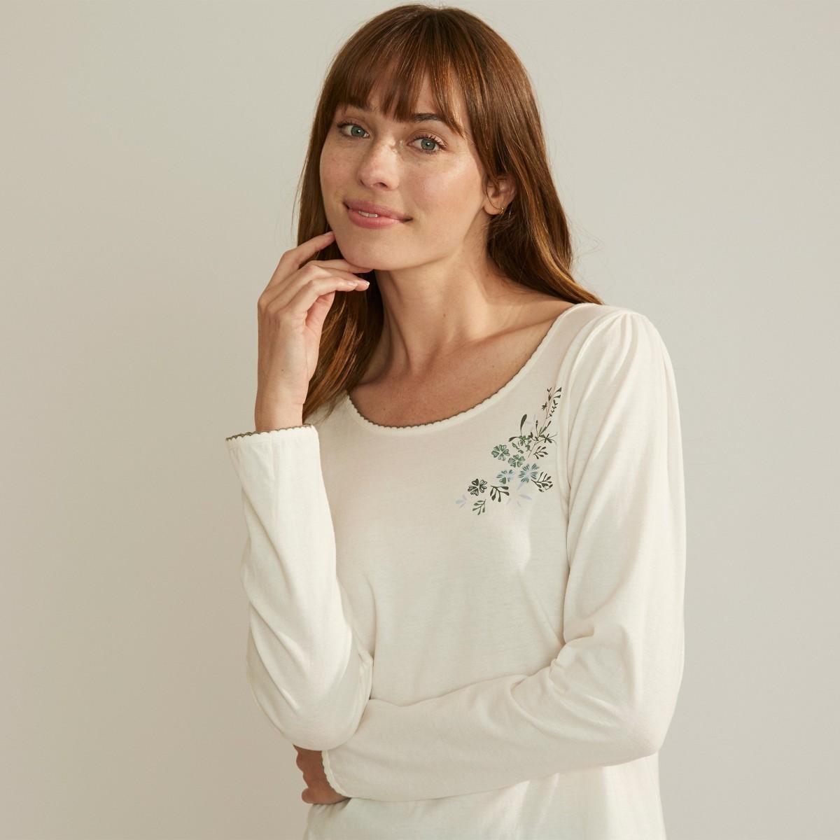 Blancheporte Pyžamové tričko s dlhými rukávmi a stredovou potlačou kvetín ražná 42/44