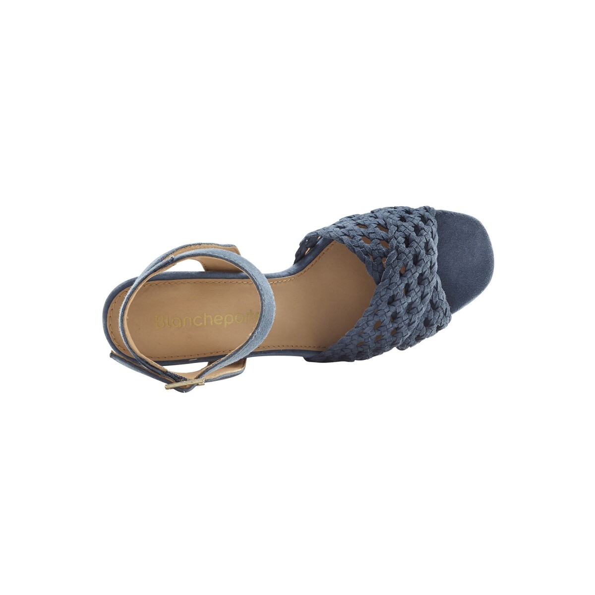 Blancheporte Páskové kožené sandály na podpatku modrá indigo 38