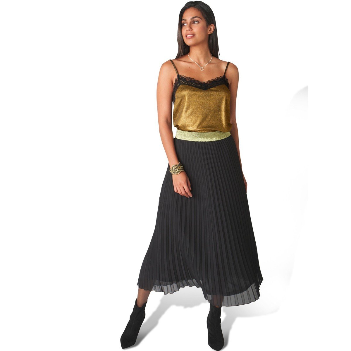 Polodlhá plisovaná sukňa čierna 42