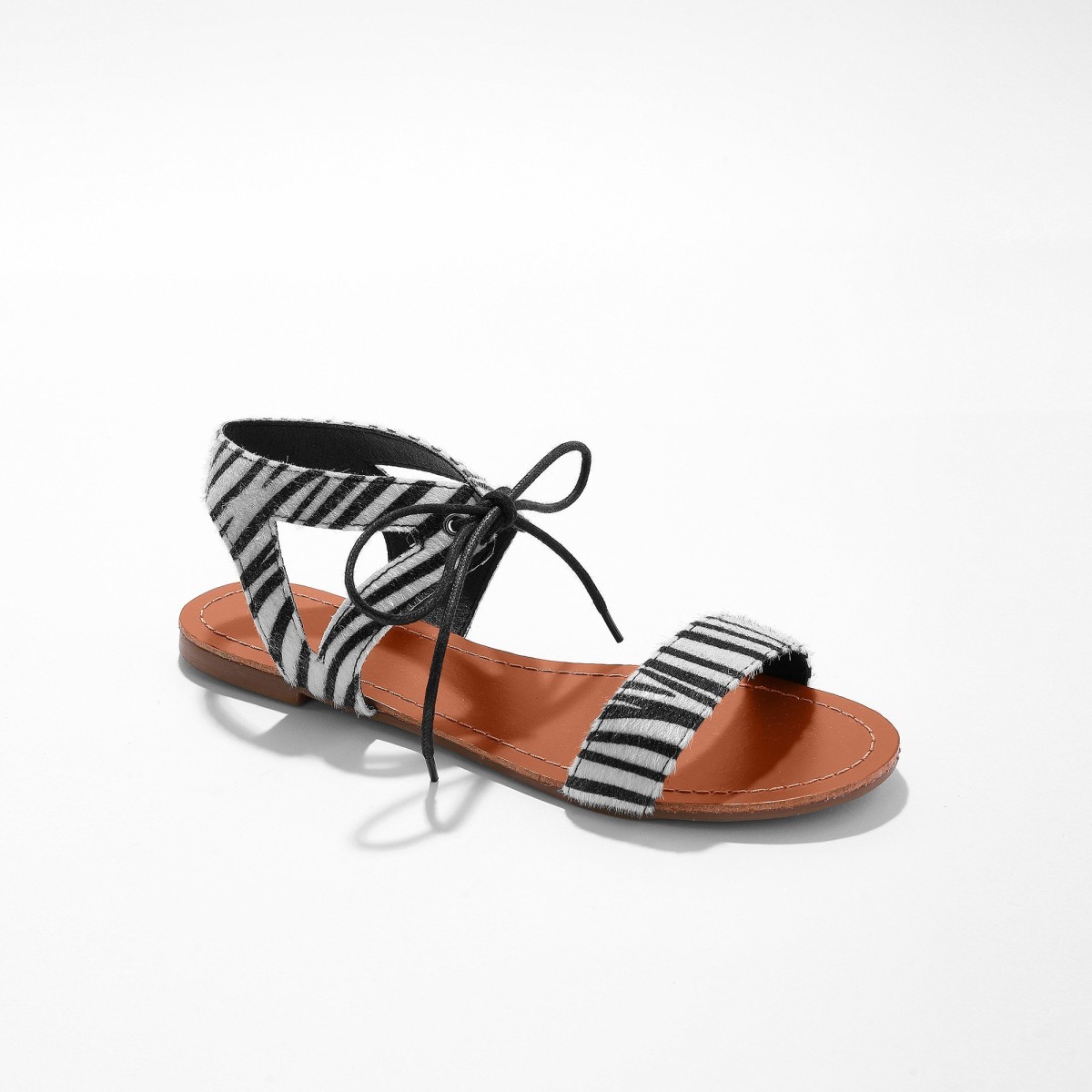 Blancheporte Ploché sandále so šnúrkami na zaviazanie, zebrí vzor s vlasom čierna/biela 41