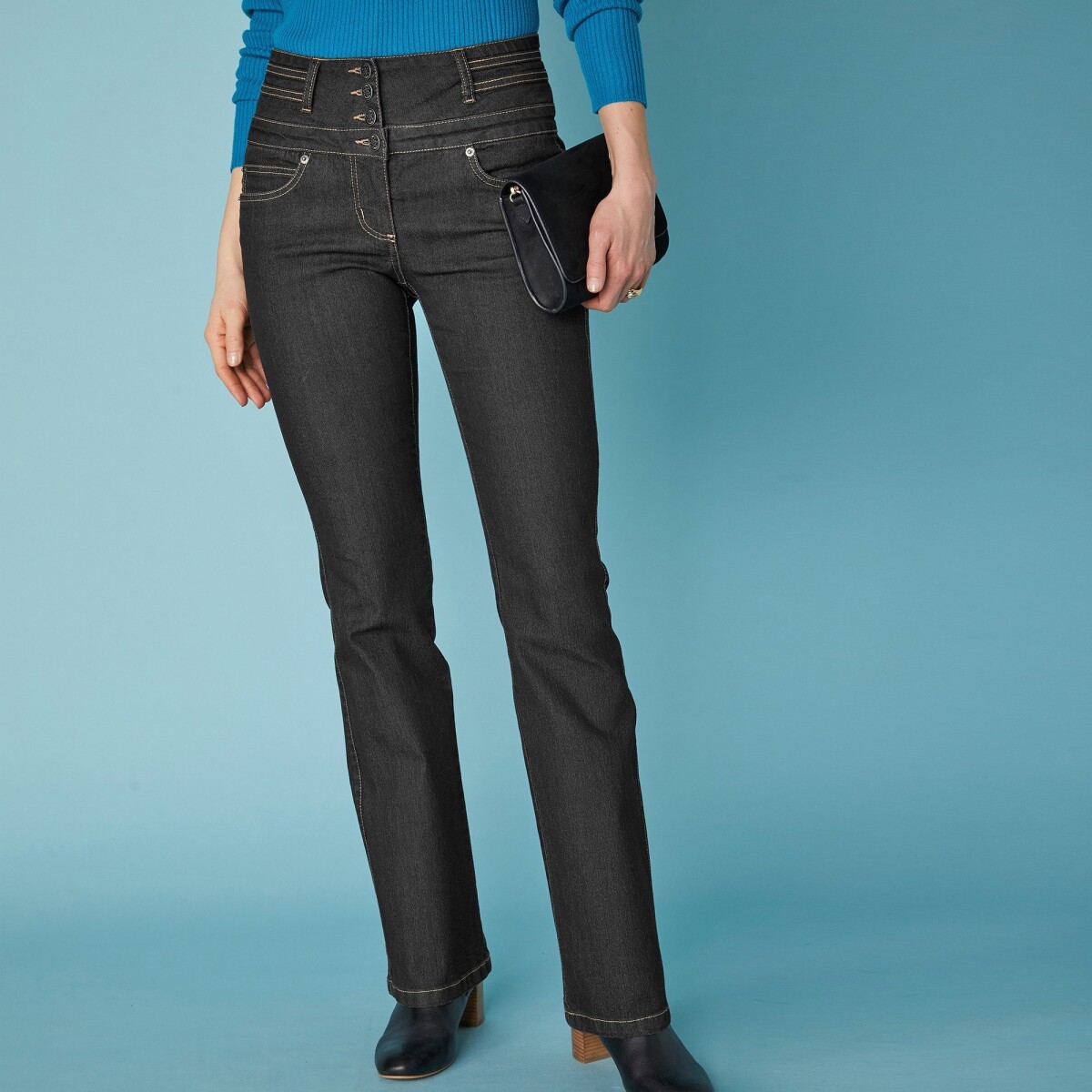 Blancheporte Bootcut džíny s vysokým pasem, vnitř. délka nohavic 78 cm černá 38