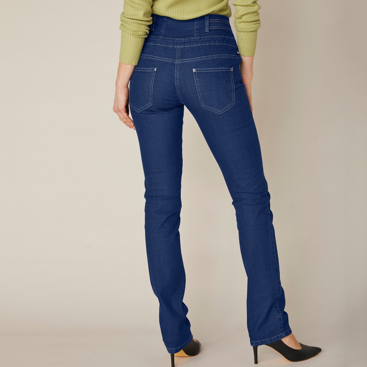 Blancheporte Rovné džínsy s vysokým pásom, pre vyššiu postavu tmavomodrá 48
