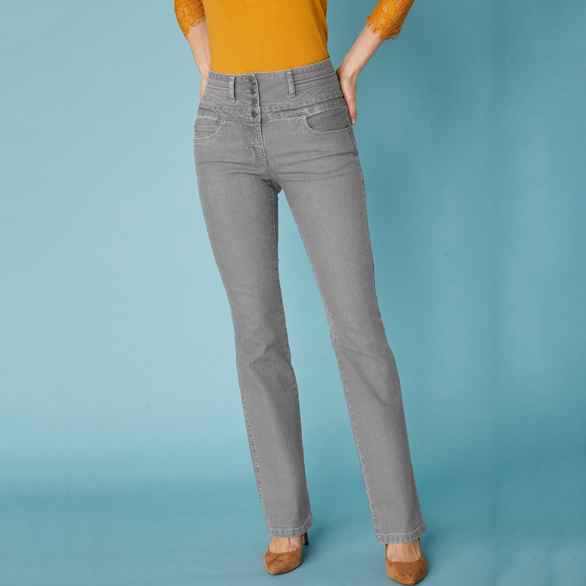 Blancheporte Bootcut džíny s vysokým pasem, vnitř. délka nohavic 78 cm šedá 40