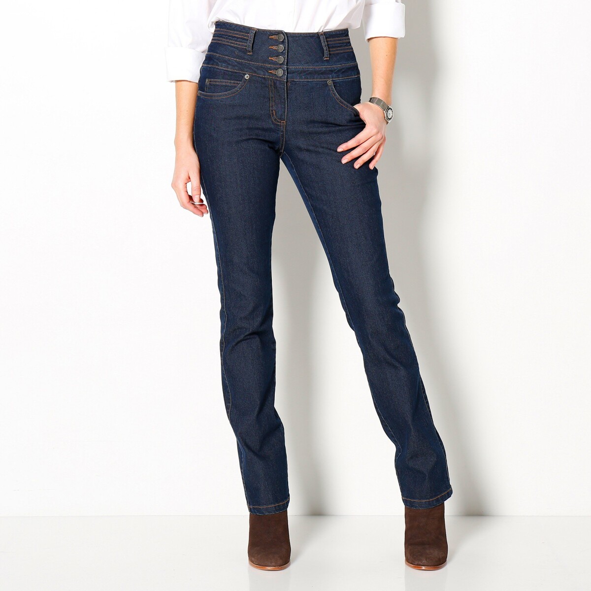Blancheporte Rovné džínsy s vysokým pásom tmavomodrá 40