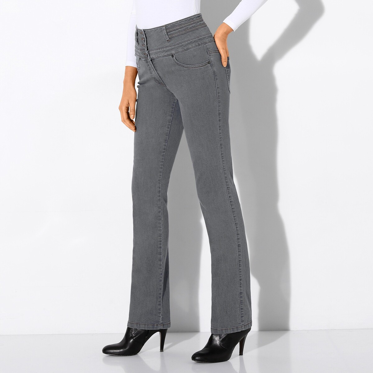 Blancheporte Rovné džínsy s vysokým pásom sivá 40