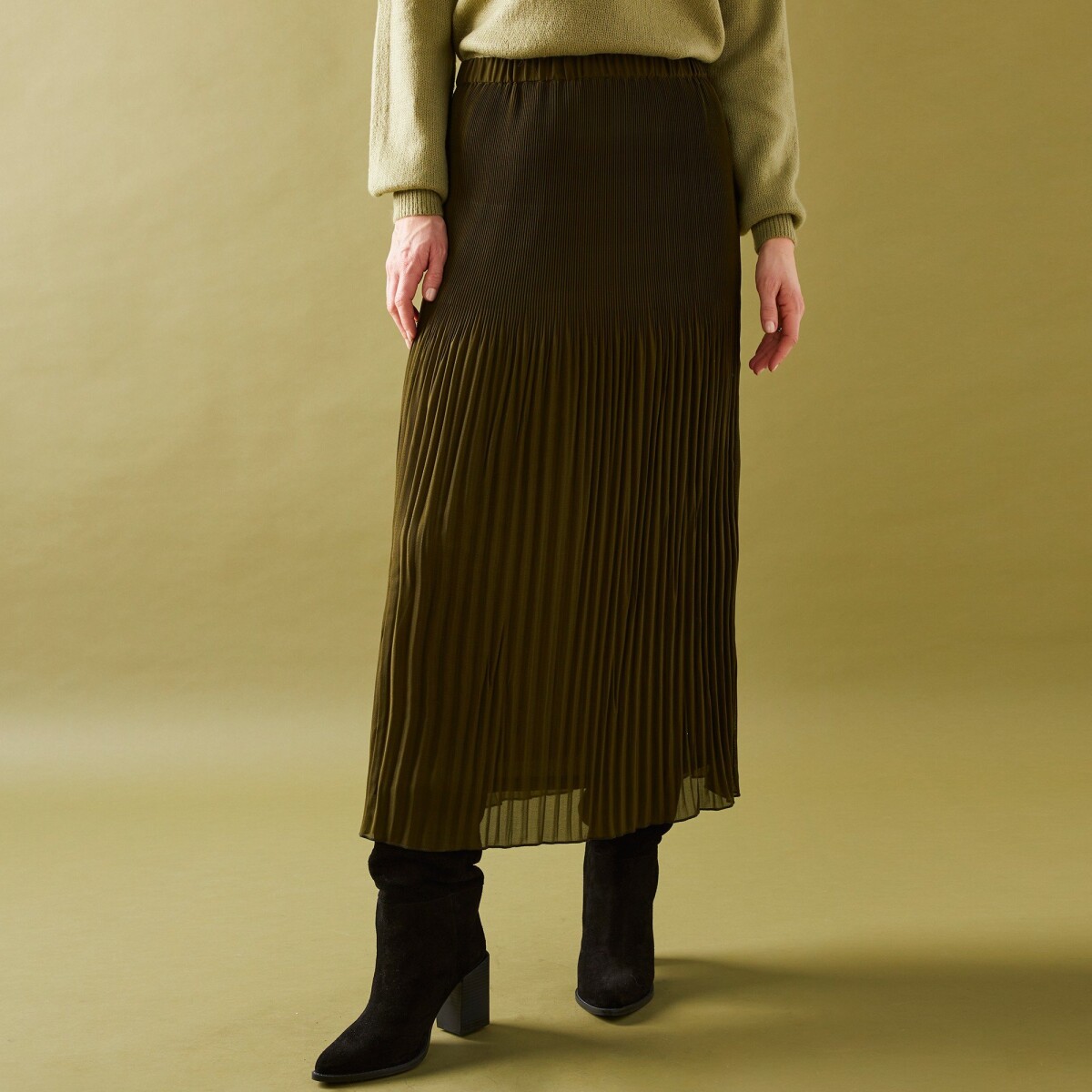 Blancheporte Voálová plisovaná sukně z recyklovaného polyesteru (1), pro malou postavu khaki 48