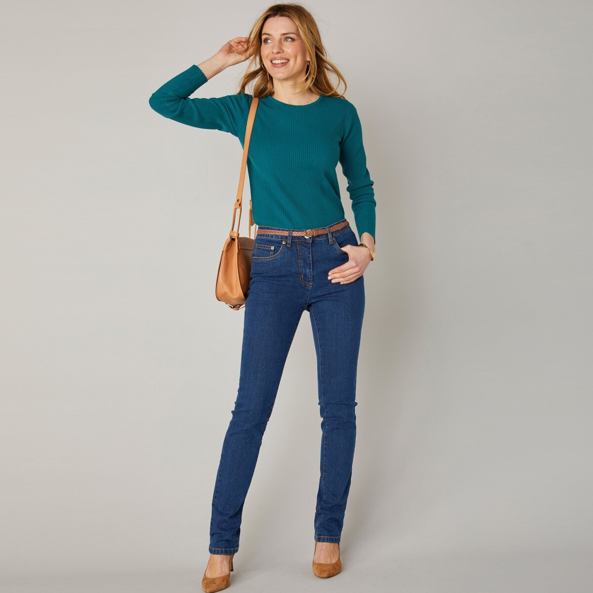 Blancheporte Strečové rovné džíny, střední výška postavy tmavě modrá 52