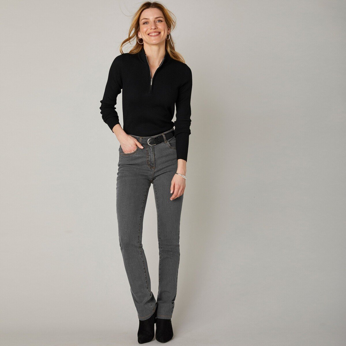 Blancheporte Strečové rovné džíny, střední výška postavy tmavě šedá 48