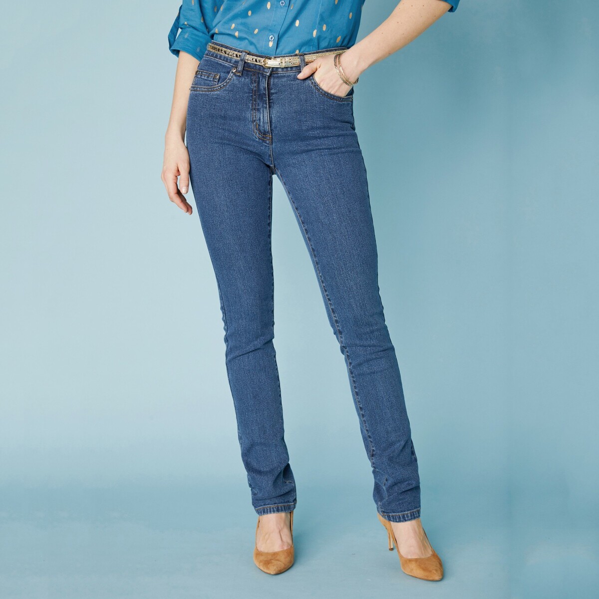 Blancheporte Strečové džíny, vysoká postava modrá 48