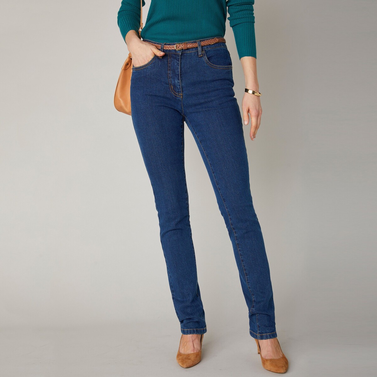 Blancheporte Strečové rovné džínsy, nižšia postava tmavomodrá 46