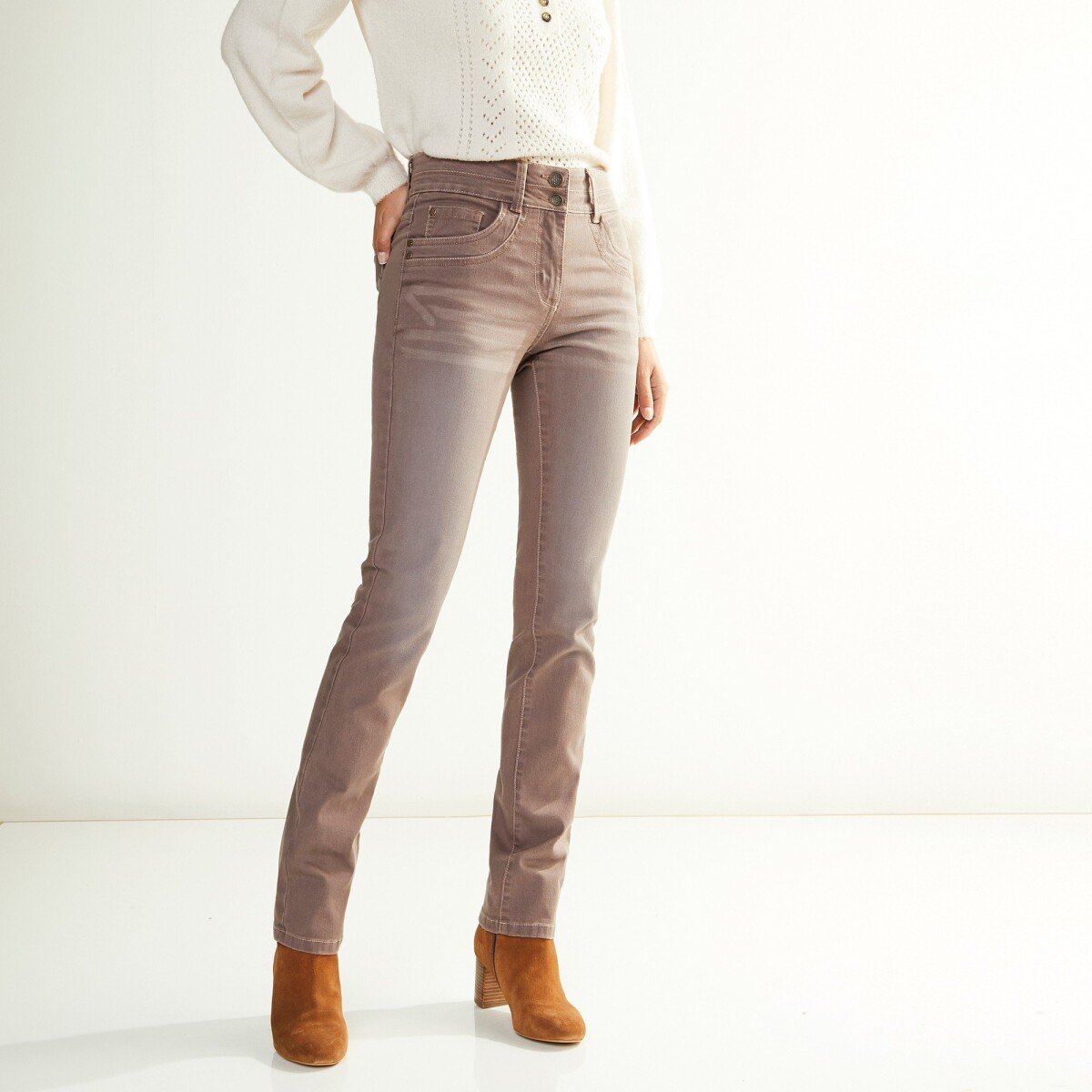 Blancheporte Rovné strečové džínsy, farebné hnedosivá 38