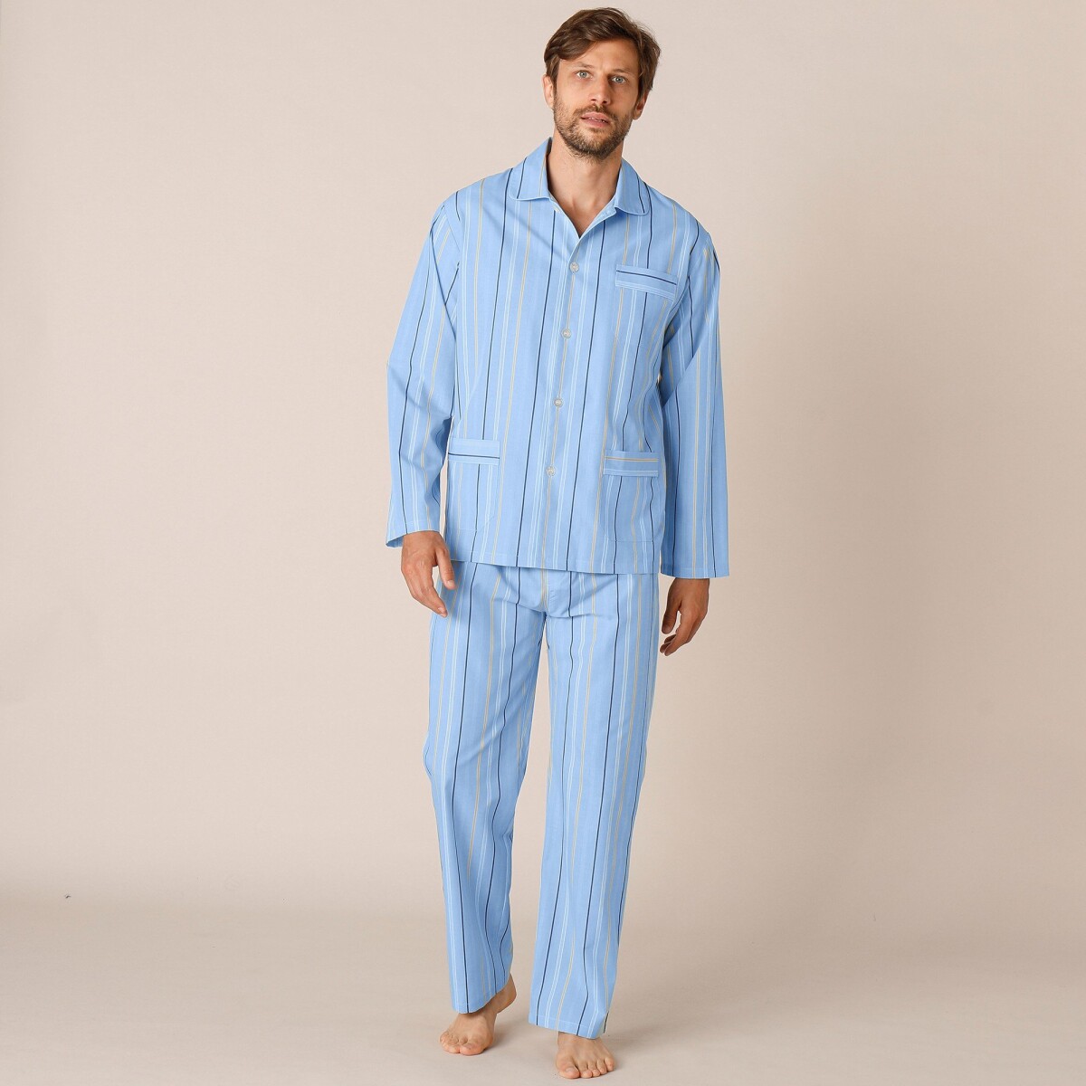 Blancheporte Pruhované pyžamo, popelín modrá 137/146 (4XL)