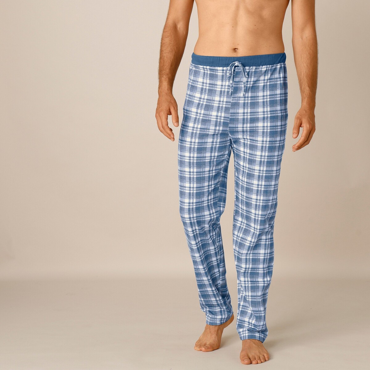 Blancheporte Súprava 2 rovných pyžamových nohavíc kocka modrá+sivá 68/70  (4XL)