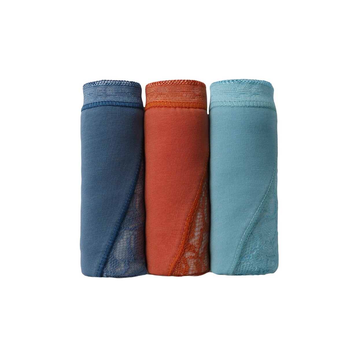 Blancheporte Sada 3 kalhotek super maxi z pružné bavlny s krajkou oranžová+modrá+tyrkysová 58/60