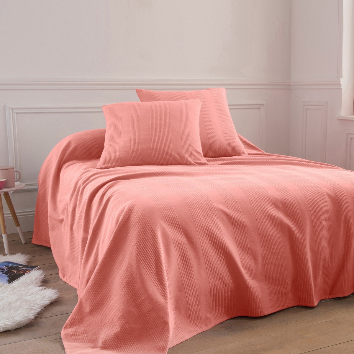 Blancheporte Jednobarevný tkaný přehoz na postel, bavlna růžovokorálová povlak na polštář 65x65cm